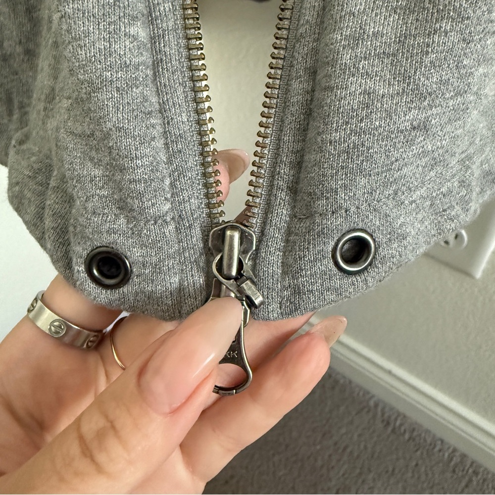 ARMANI EXCHANGE Heather gray long zip up jacket high neck ribbed waist size M - Picture 4 of 7